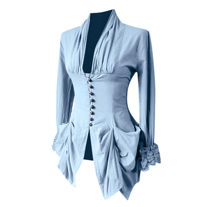 Gothic Shirt Medieval Stand Collar Ruffles Shirts