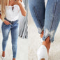 Female Clothing Slimming High Waisted Distressed Jeans