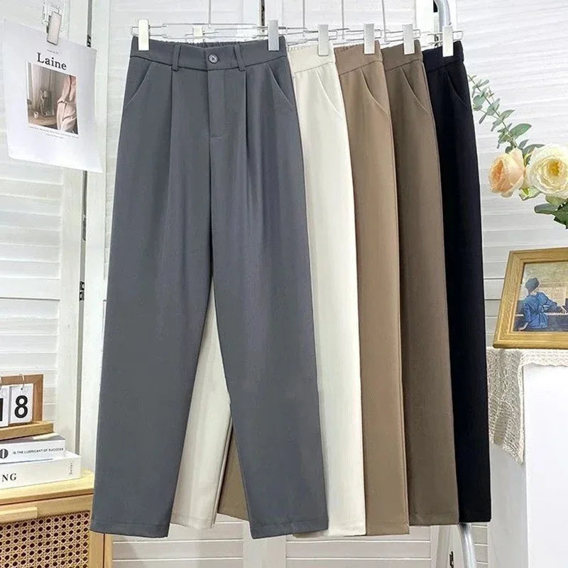 Fall Spring Black Suit Haren Pants Elastic High Waist Casual