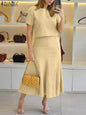 ZANZEA Fashion 2PCS Women Summer Dress Set Short Sleeve Blouse Sundress Casual Solid Outfits