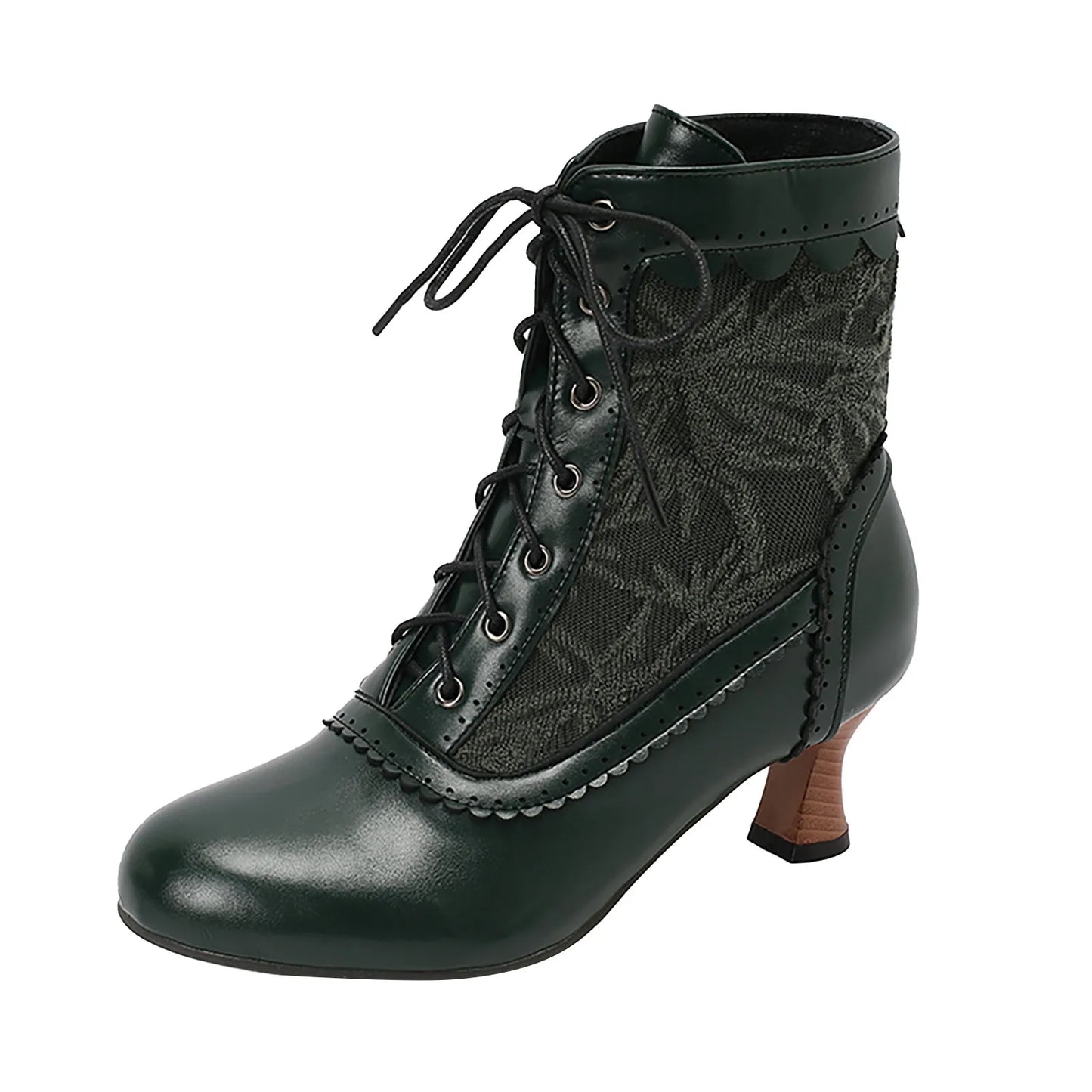 Women's Fashionable Classic Low Heel Ankle Boots Wicker Wedges Lace Color Blocked