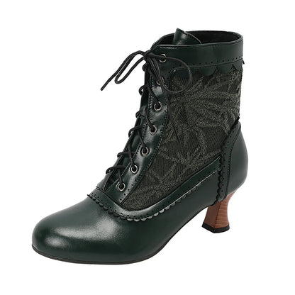 Women's Fashionable Classic Low Heel Ankle Boots Wicker Wedges Lace Color Blocked
