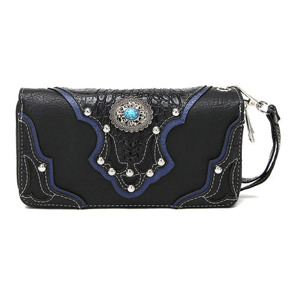 Western Style Cowgirl Woven Fringe Crocodile Gorgeous Purse Conchos Women Handbag Shoulder Bags Wallet Set