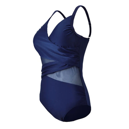 2025 New Sexy Plus Size One Piece Swimsuit Mesh Patchwork