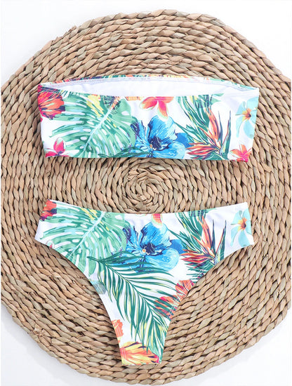 New Pink Leaves Printed Low Waist Two Pieces Bikini Set