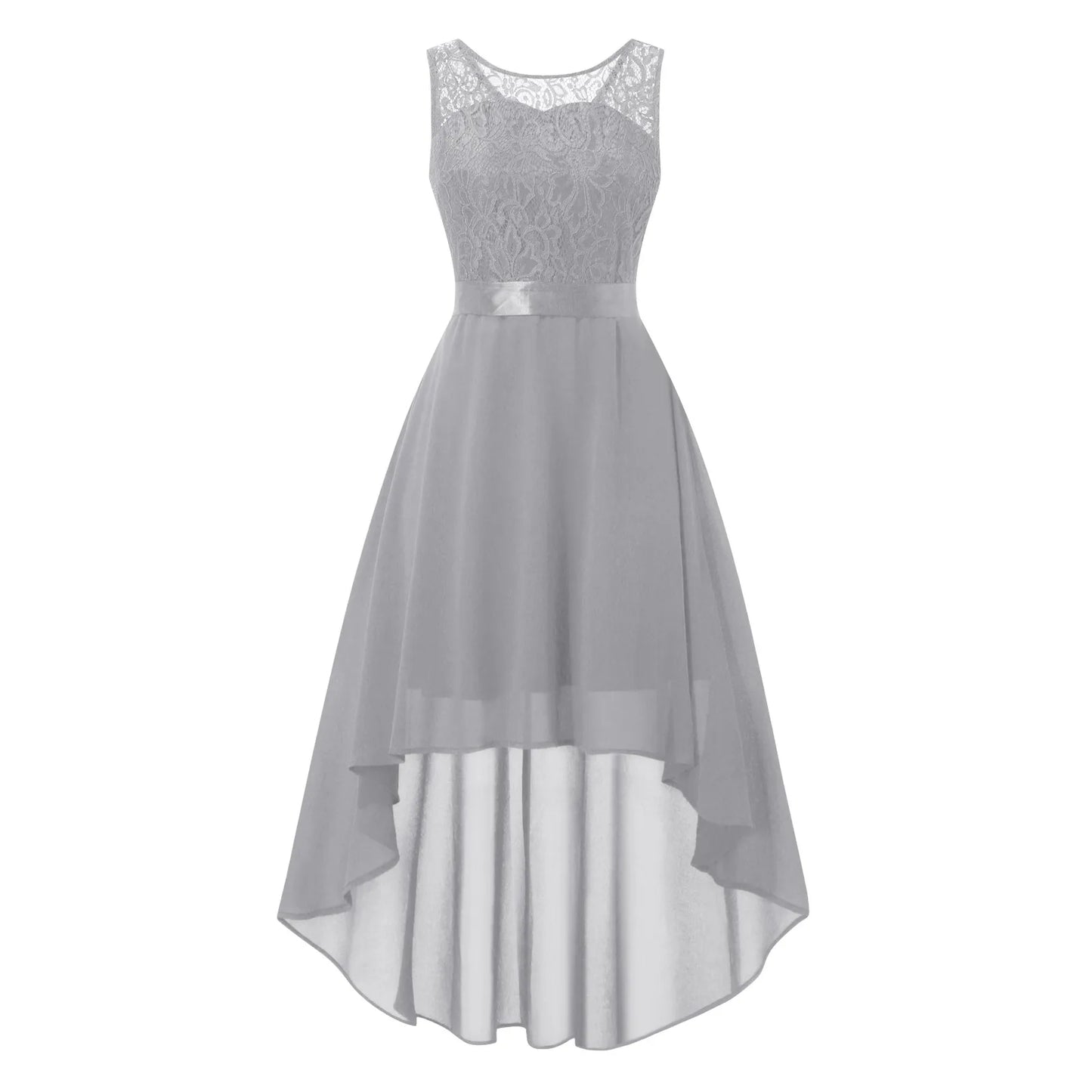 Bow Belt Elegant Irregular Length Women's Elegant Dress Sleeveless Chiffon