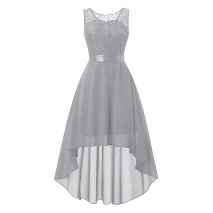 Bow Belt Elegant Irregular Length Women's Elegant Dress Sleeveless Chiffon