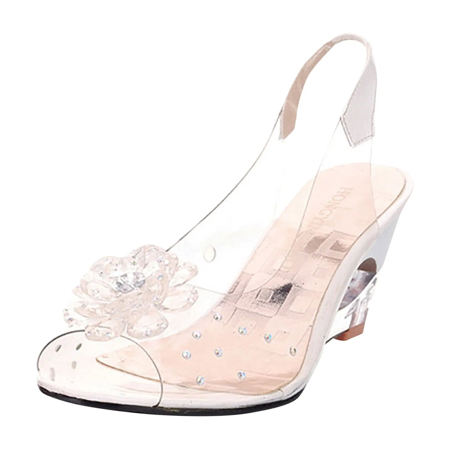 Female Shoes Leisure Transparent Crystal Diamond Slope Heel Sandals