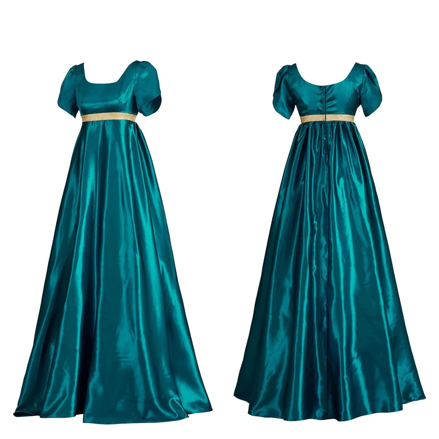 Medieval Vintage Satin Dress Short Sleeve High Waist Renaissance Dress