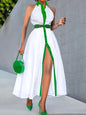 New Fashion Women‘s Long Shirt Dress Sleeveless Belted