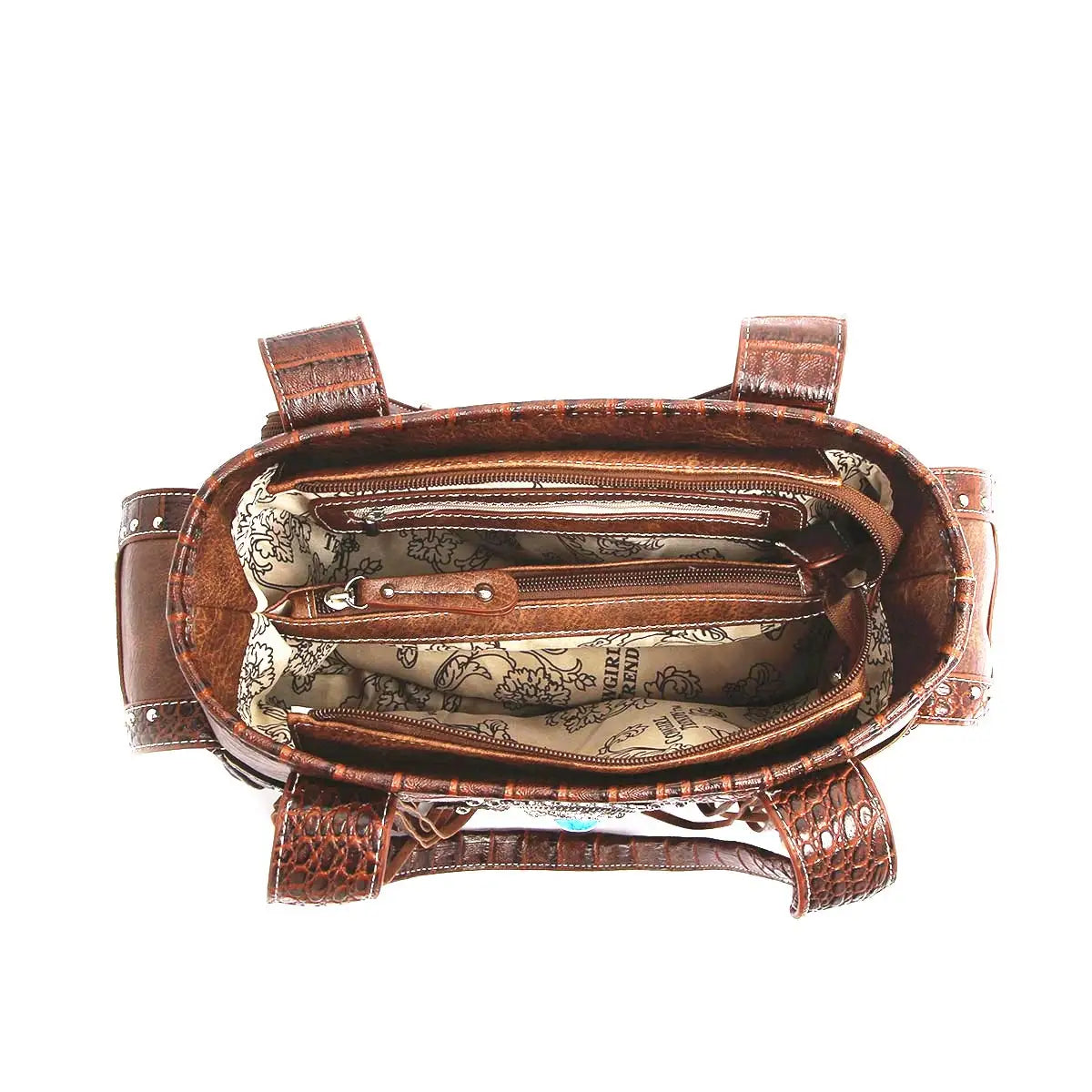 Western Style Cowgirl Woven Fringe Crocodile Gorgeous Purse Conchos Women Handbag Shoulder Bags Wallet Set