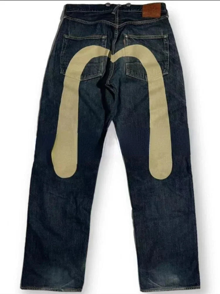 Printed Straight Denim Trousers