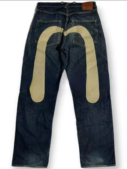 Printed Straight Denim Trousers