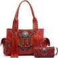 Western Style Cowgirl Woven Fringe Crocodile Gorgeous Purse Conchos Women Handbag Shoulder Bags Wallet Set