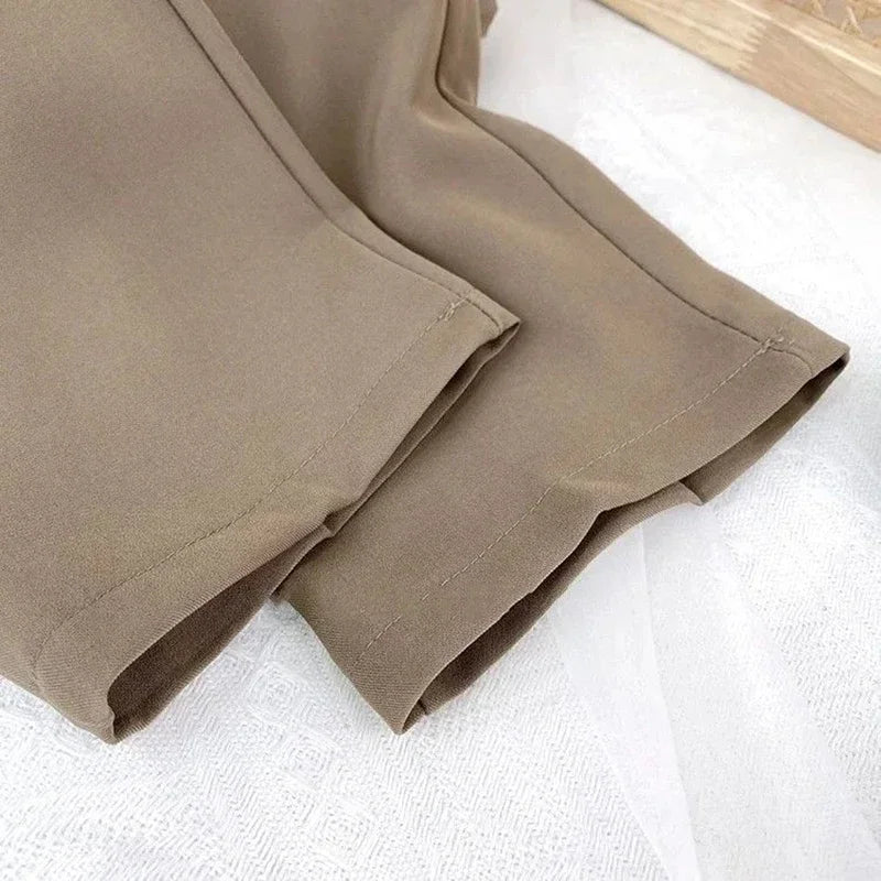 Fall Spring Black Suit Haren Pants Elastic High Waist Casual