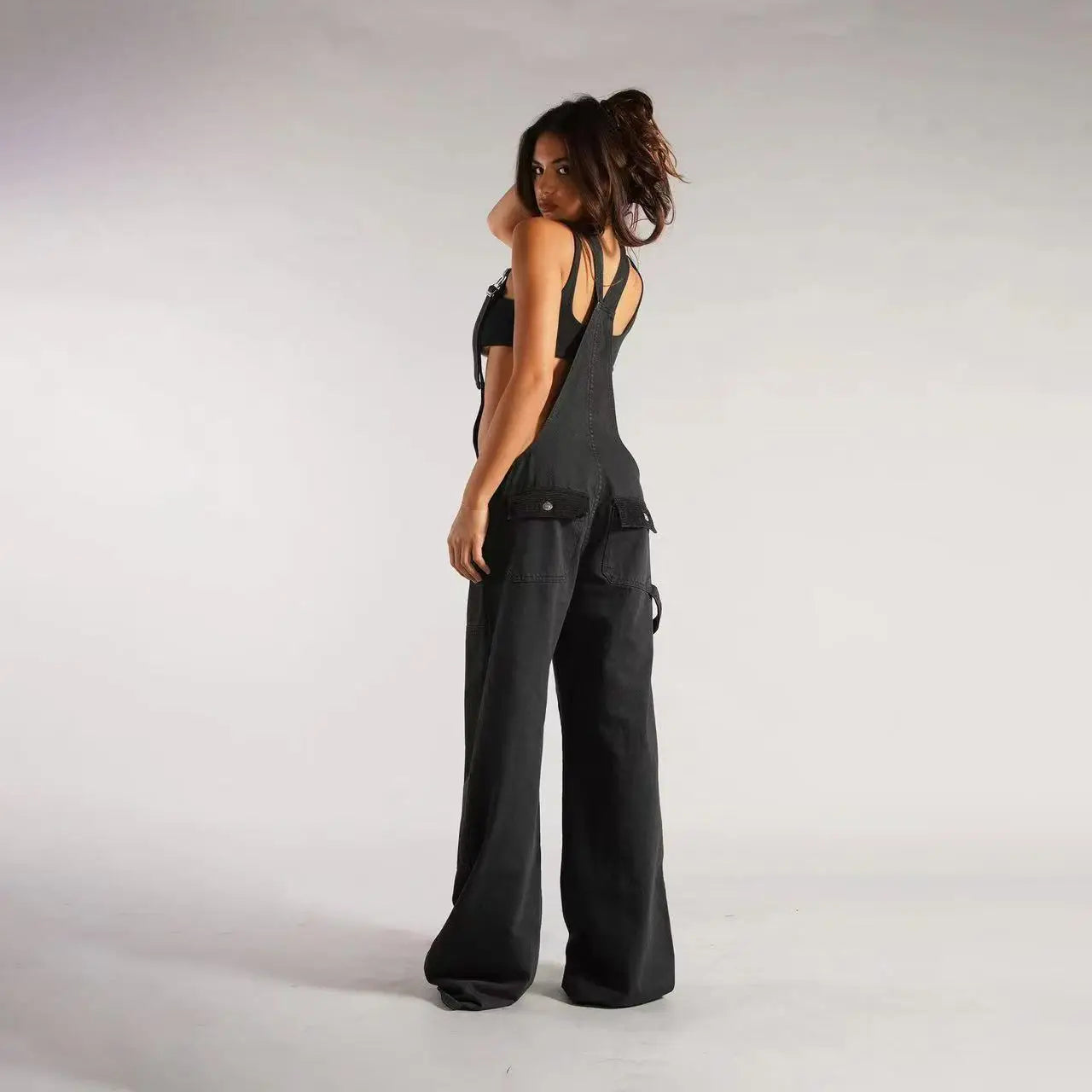 Low Waist shoulder Strap Wide Leg Jeans Low Rise Cargo Trousers with Straps