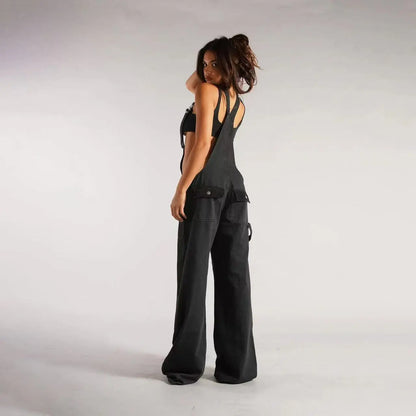 Low Waist shoulder Strap Wide Leg Jeans Low Rise Cargo Trousers with Straps