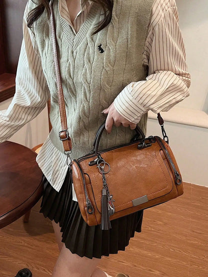 Leather Top-Handle Bag with Detachable Strap