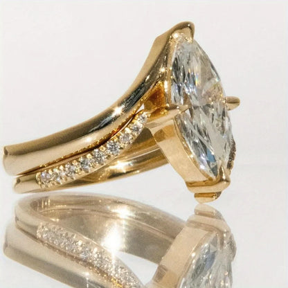 2PC 3CT Marquise Moissanite Set, S925 Sterling Silver Anniversary Stackable Rings