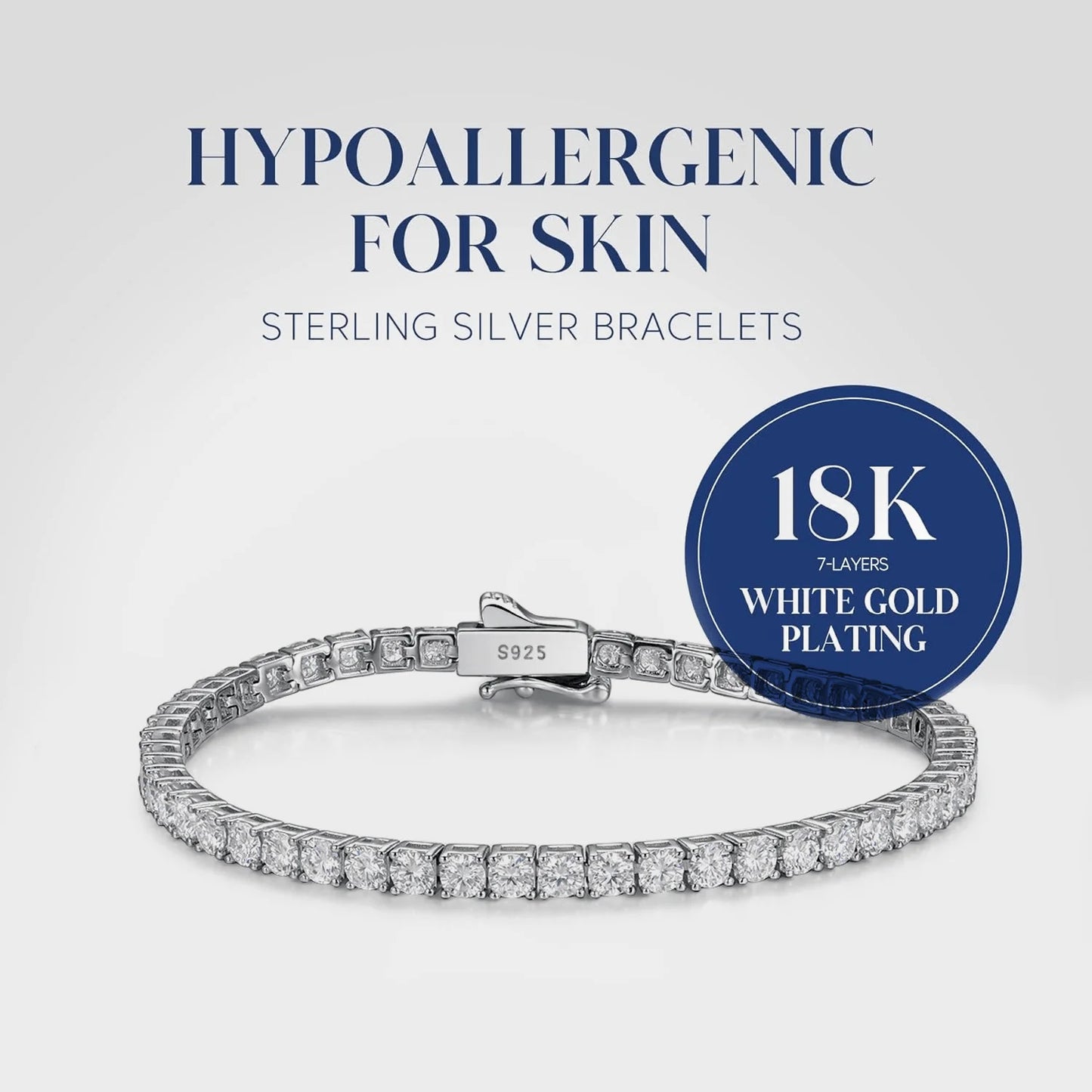 S925 Sterling Silvery Tennis Bracelet 2/ 3/ 4/ 5mm Moissanite