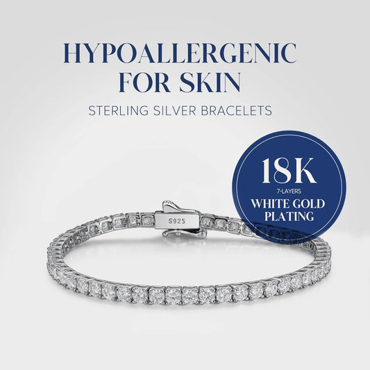 S925 Sterling Silvery Tennis Bracelet 2/ 3/ 4/ 5mm Moissanite