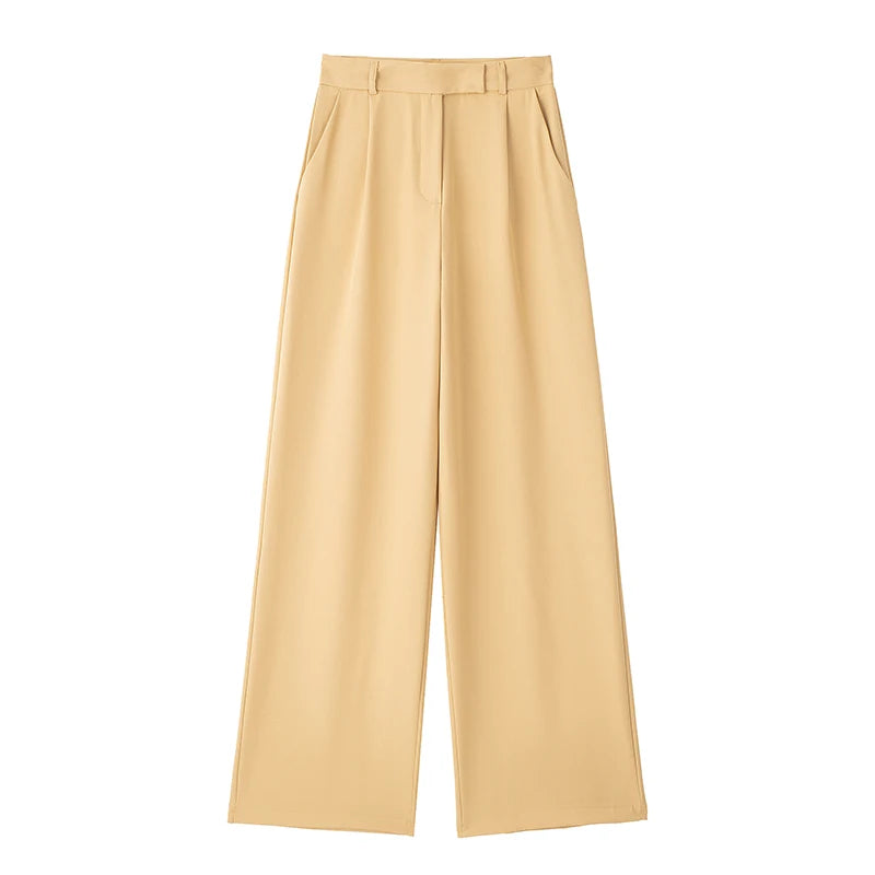 Willshela Women Fashion Solid Front Zipper Straight Pants High Waist Full Length