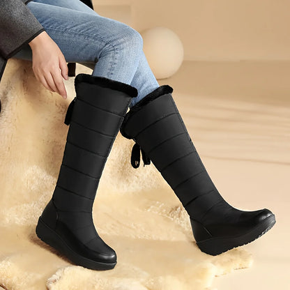 Women's Fuzzy Faux Fur Winter Snow Boots Fashion Platform Wedges Heel Pull on Waterproof