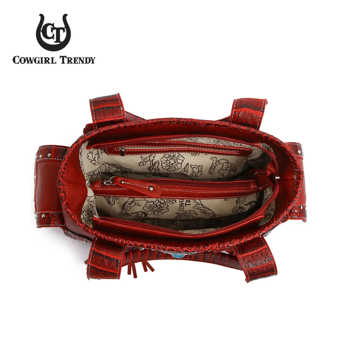 Western Style Cowgirl Woven Fringe Crocodile Gorgeous Purse Conchos Women Handbag Shoulder Bags Wallet Set