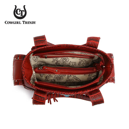Western Style Cowgirl Woven Fringe Crocodile Gorgeous Purse Conchos Women Handbag Shoulder Bags Wallet Set