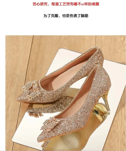 Womens High Heel Shoes Fad Elegant Crystal Pointed Toe Pumps
