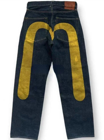 Printed Straight Denim Trousers