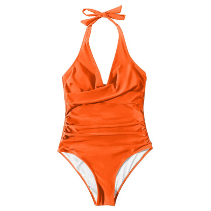 Tummy Control Swimsuit Cross Front Striped One Piece