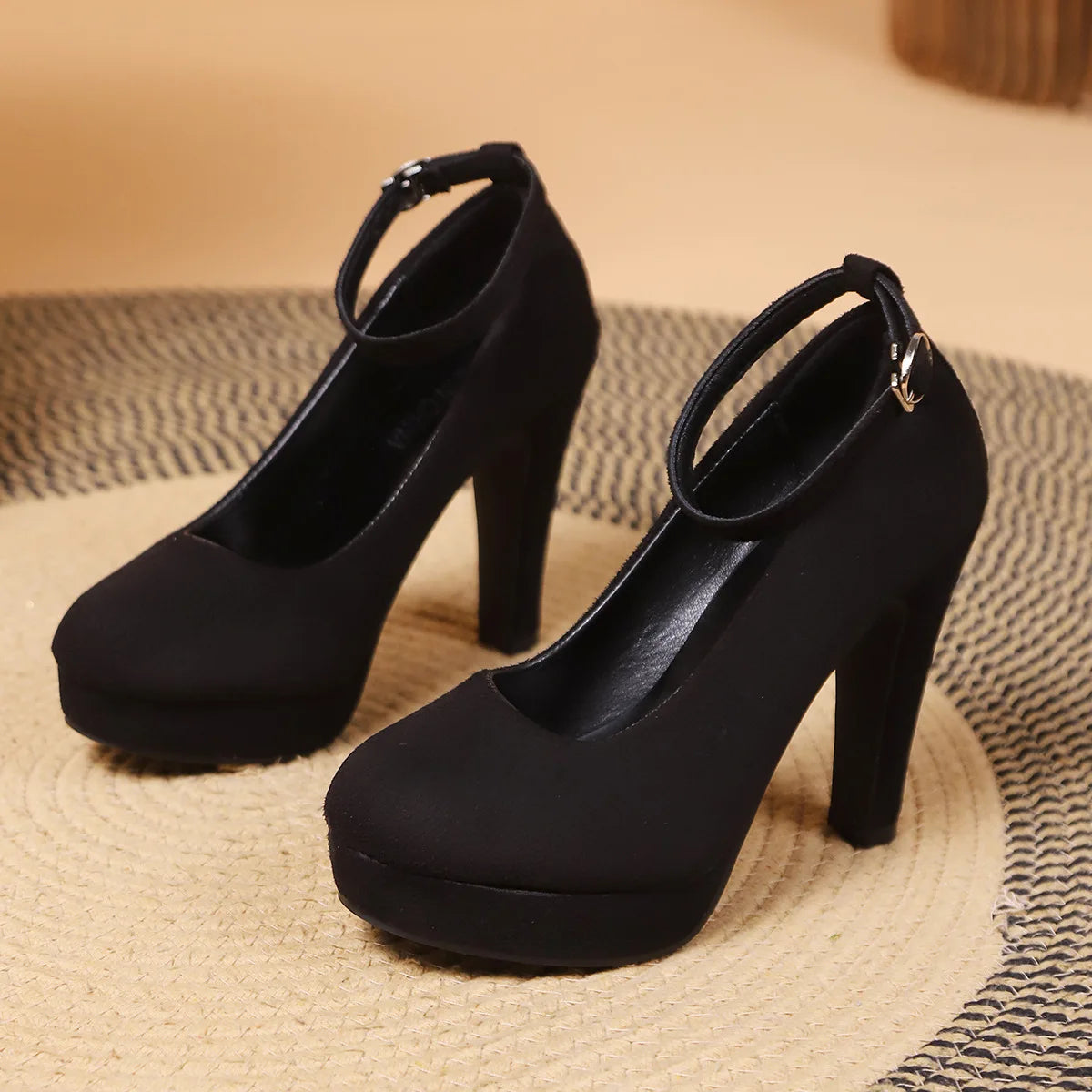 Large Size 42 Sexy High Heels Shoes Ankle Buckle Chunky Platform Pumps