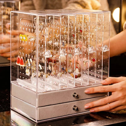 Vertical Drawer Earring Display Stand with Slide-Out Drawers Jewelry Hanger Storage Box for Bracelets Rings and Accessories