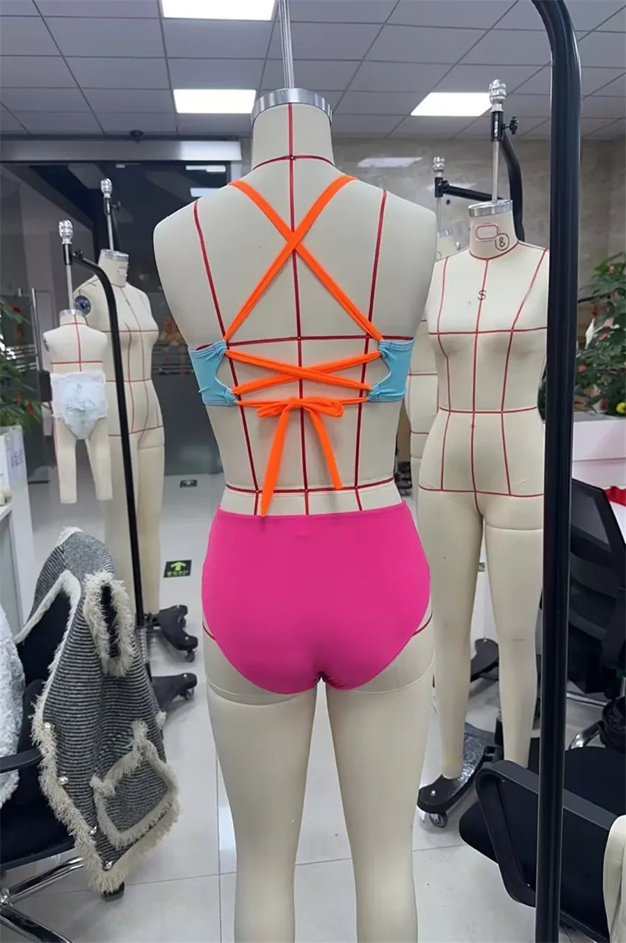 Women 2 Pieces Bikini Set Patchwork V-Neck
