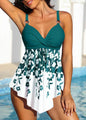 Women's Beachwear Draped Leaf Print Ladies Tankini Swimwear Swim Skirt Two Piece Bikini Set Beachwear S-6XL