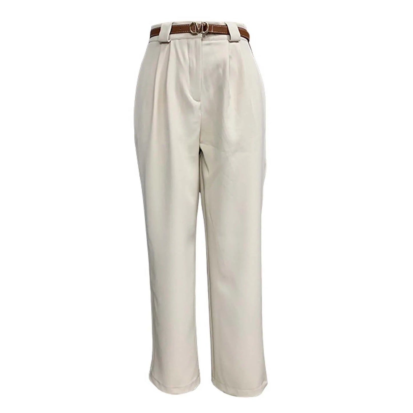 Elegant Women's Solid Color High Waist Ankle Length Straight Leg Dress Pants