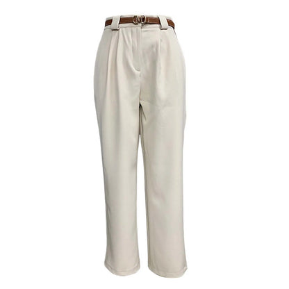 Elegant Women's Solid Color High Waist Ankle Length Straight Leg Dress Pants
