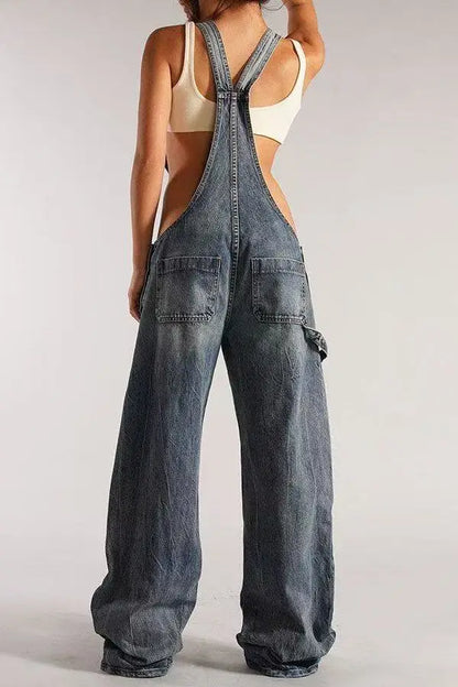 Low Waist shoulder Strap Wide Leg Jeans Low Rise Cargo Trousers with Straps