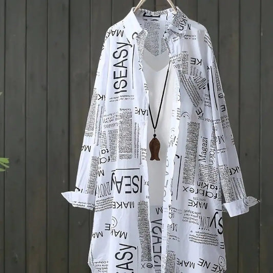 Plus Size Letter Print Shirt Oversized Casual Long Sleeve Top