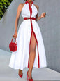 New Fashion Women‘s Long Shirt Dress Sleeveless Belted