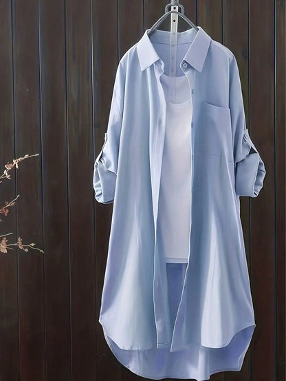 Casual Loose fitting Linen Long Shirts Women Plus Size Tops