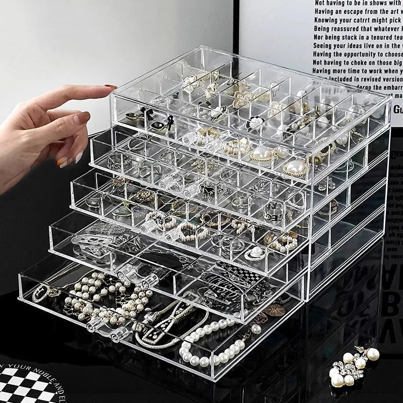 Large Capacity Multi-Layer Desktop Drawer Style Jewelry Box Earring Ring
