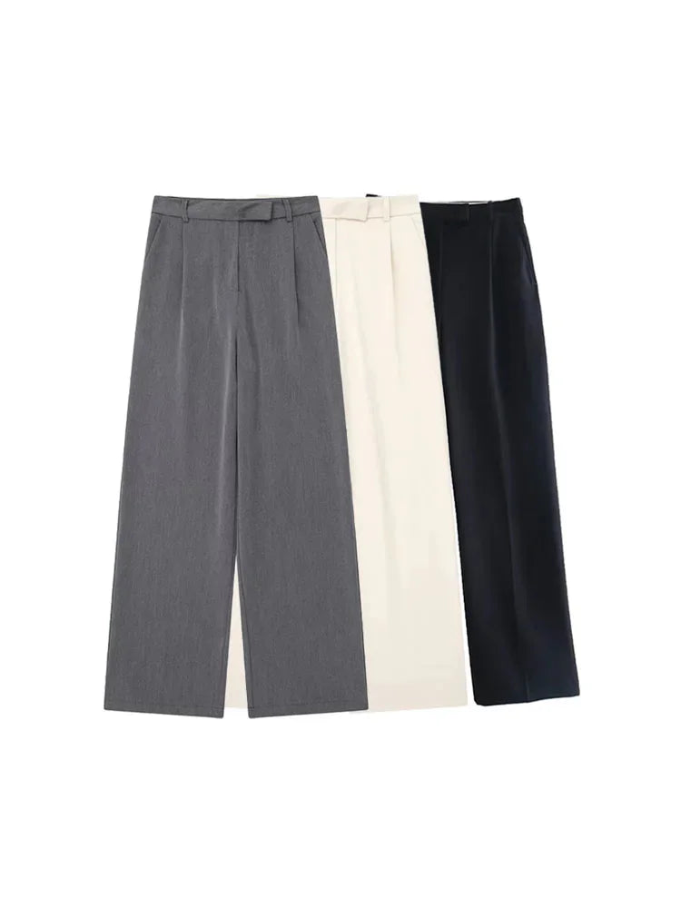 Willshela Women Fashion Solid Front Zipper Straight Pants High Waist Full Length