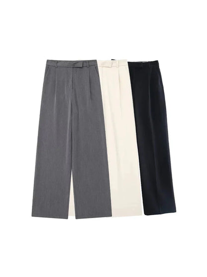 Willshela Women Fashion Solid Front Zipper Straight Pants High Waist Full Length