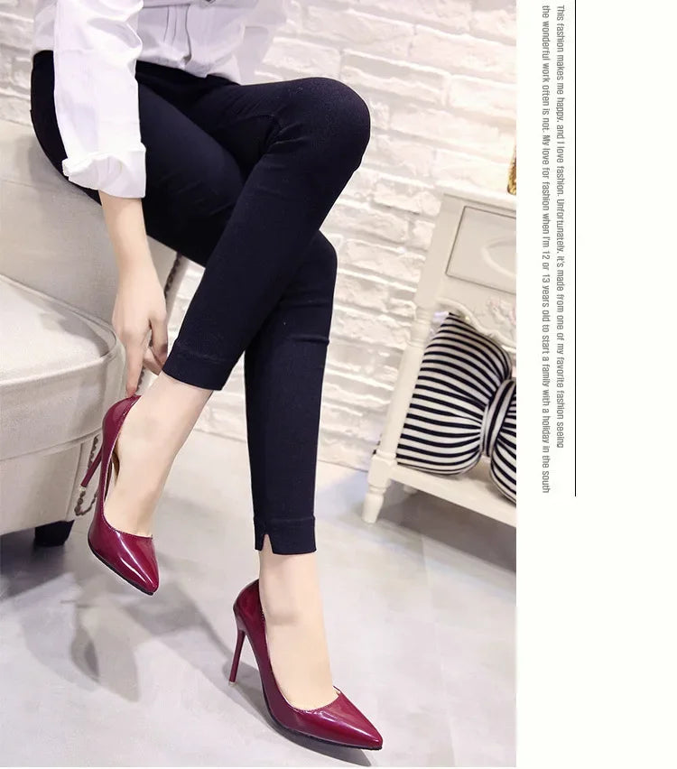 Nude Pumps Patent Leather Sexy Pointed Toe Thin Heel