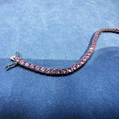 New In Solid 925 Sterling Silver 5MM Lab Pink Sapphire Gemstone Tennis Chain Bracelets