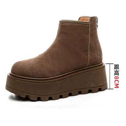 Fujin 7cm Suede Leather Snow Boots Non Slip Chelsea Boots Chunky Heel