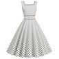 Women Vintage 1950s Retro Dress Sleeveless Dot Print Square Neck Waist In A-Line