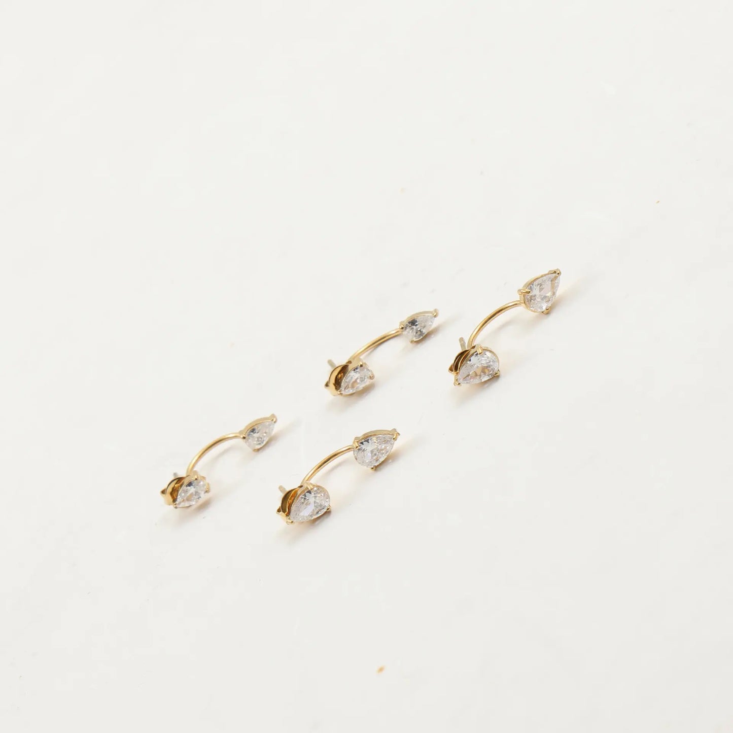 Front and Back Ear Waterdrop Zircon C-shaped, Stainless Steel Earring